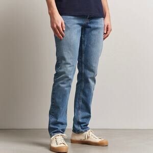 Nudie Solid Ollie Slim Fit Worn Vintage Straight Leg Jeans 36x32 NEW Blue Denim